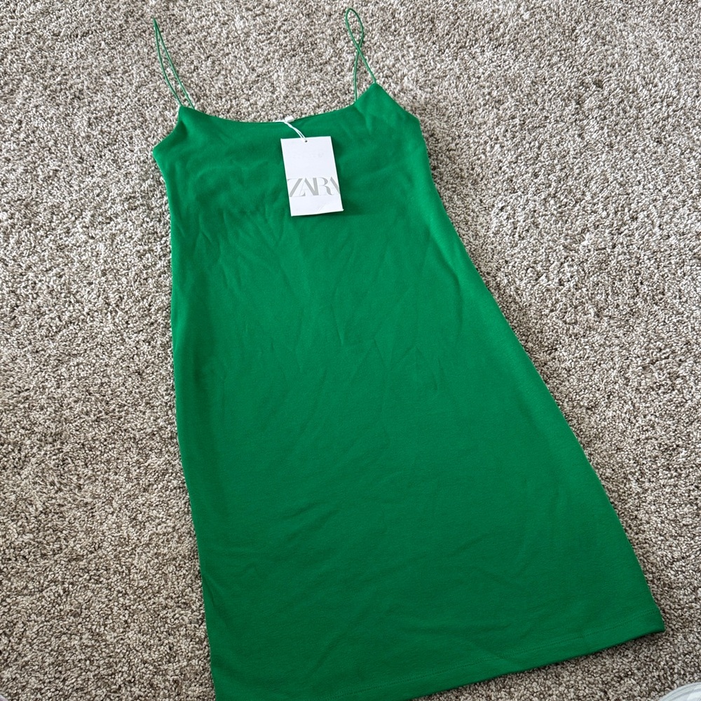 Zara Vibrant Green Spaghetti Strap Dress